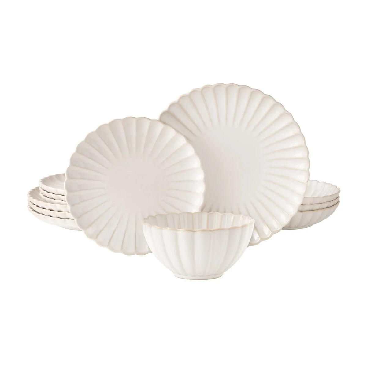The Pioneer Woman Colette 12-Piece Stoneware Dinnerware Set, Cream
