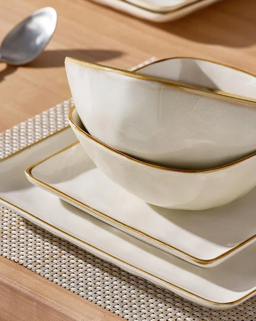 Famiware Dinnerware Sets for 8, Ocean Square 24-Piece Kitchen Plates and Bowls S